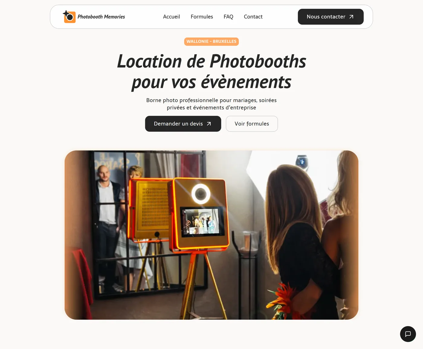 Capture du site Photobooth Memories — location de photo booth à Bruxelles, réalisé par Nolira agence web