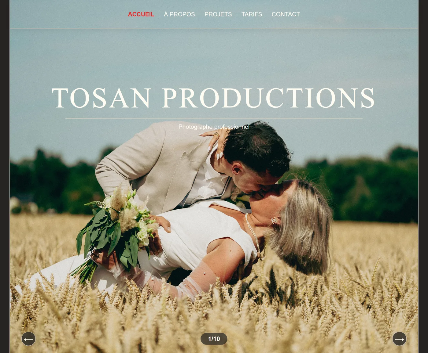 Capture du site Tosan Productions — photographe en Wallonie, réalisé par Nolira agence web